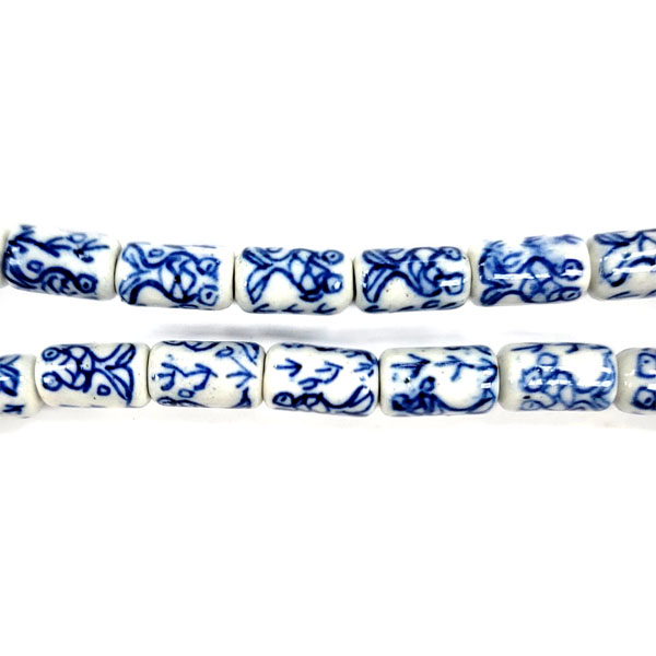 PORCELAIN TUBE 7X13MM WHITE AND BLUE
